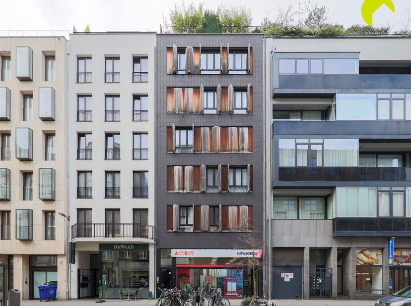 In het centrum van Antwerpen, in een zijstraat van De Keyserlei, vinden we dit recent gebouw (2010) met 6 units. Centraler kun je bijna niet wonen: je