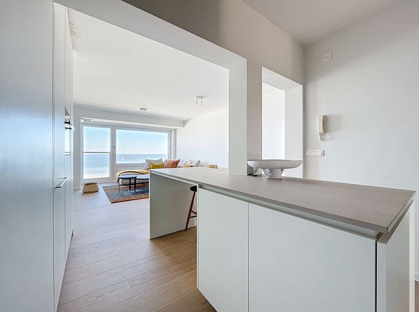Dit appartement op de achtste verdieping (type doorloper) werd volledig gerenoveerd met hoogwaardige materialen en ingemaakte kasten.&amp;nbsp; De indelin