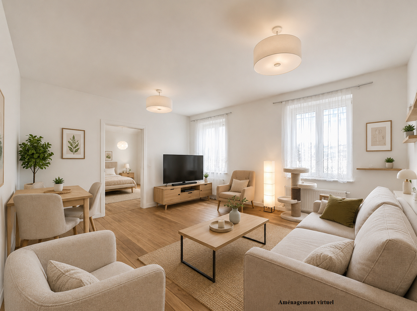 Dit appartement van +/- 65 m² bruto, gelegen op de begane grond van een klein gebouw, zal u bekoren met zijn indeling en inrichting. Het biedt bovendi