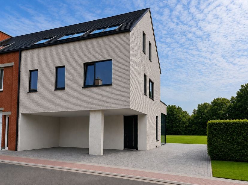 Cette maison neuve semi-ouverte exclusive combine une architecture contemporaine avec des volumes exceptionnels, beaucoup de lumière naturelle et une