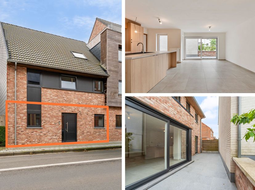 Dit gelijkvloers appartement werd recent volledig afgewerkt met knappe materialen en wordt u te koop aangeboden.<br />
Verkoop onder registratierechte