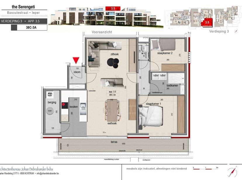 Dit appartement op de derde verdieping biedt 89m² bewoonbare oppervlakte en een terras van 17,52m². Daarnaast kan er nog een garage of standplaats opt