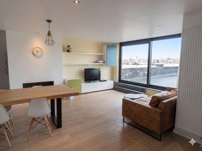 Dak-appartement (49 m²) met groot terras (52 m²) en fietsenberging te Zurenborg<br />
<br />
Locatie: Dit instapklare appartement met ruim terras st
