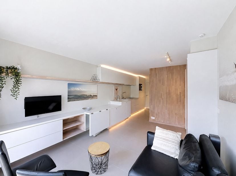 Ce studio meublé et aménagé avec goût bénéficie d'un emplacement central dans la rue commerçante de Nieuport-Bains, à proximité de la digue, de la pla