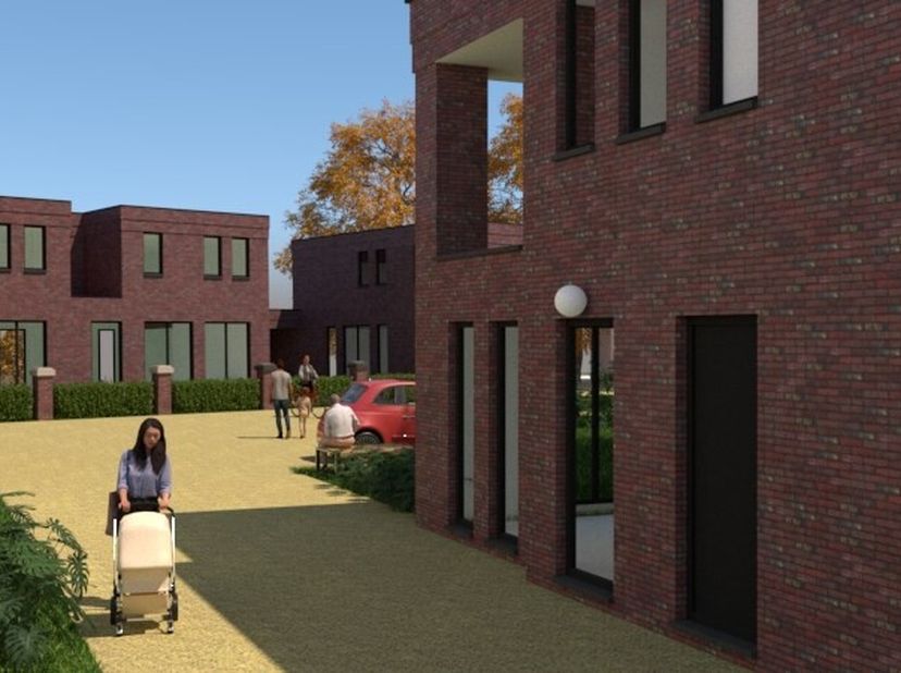 In hartje Stokkem gelegen projectgrond (af te breken woning) met GOEDGEKEURDE bouwplannen voor het bouwen van 4 stadswoningen aan de Wal in Stokkem +