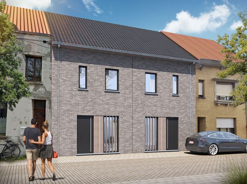 In de wijk Konterdam bevindt zich deze nieuwbouwwoning te Oostende. De indeling is als volgt: BENEDENVERDIEPING: Inkomhal, toilet, bureauruimte, open