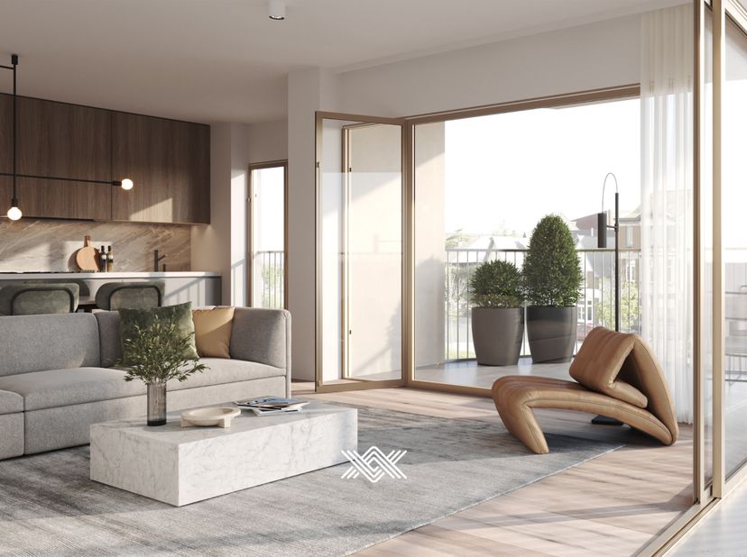 Dit éénslaapkamer appartement van 68 m² ligt op het vierde verdiep in residentie Oeverpoort en beschikt over een inkomhal met plaats voor een vestiair