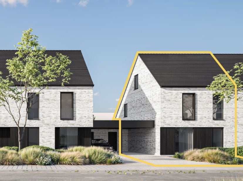 Langs de René de Clerqlaan en de Vlasschaard in Heule (Kortrijk) realiseert Dumobil in het nieuwbouwproject Lijsternest deze moderne halfopen nieuwbou