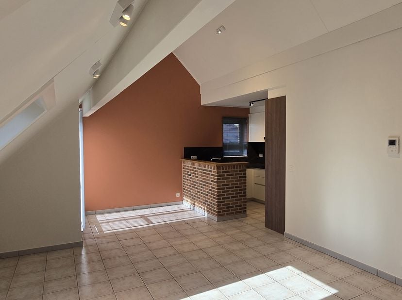 Luxe dakappartement met grote living, volledig ingerichte keuken, twee slaapkamers, badkamer met inloopdouche, toilet, berging, klein terras, grote ke
