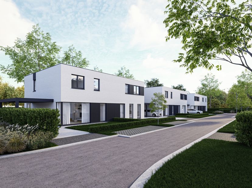 Ontdek deze prachtige Moderne Halfopen koppelvilla: woning 12,  hoogwaardig afgewerkt, gelegen in een rustige, doodlopende straat omringd door landeli