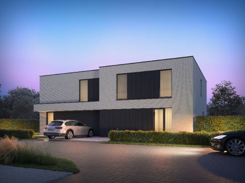 De grondoppervlakte van deze moderne, halfopen woning bedraagt 415 m². Deze woning is energieneutraal door het maximaal gebruik van hernieuwbare energ