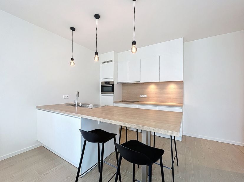 Dit lichtrijk nieuwbouwappartement met 1 slaapkamer en 2 terrassen ligt aan de Schelde, op korte fietsafstand van het Gentse stadscentrum, het UZ Gent