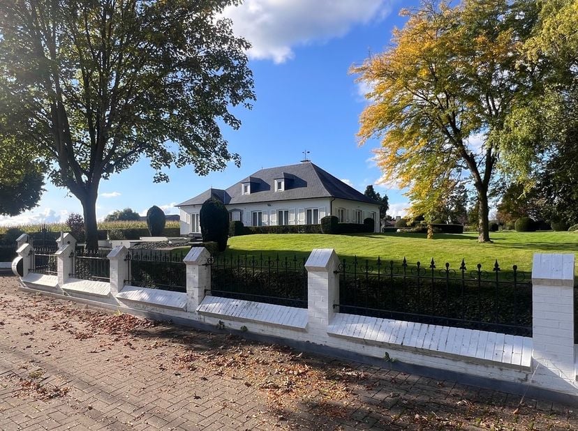 Deze tijdloze villa onder klassieke architectuur ligt op een landelijke locatie omringd door een natuurrijke omgeving. De villa werd goed onderhouden