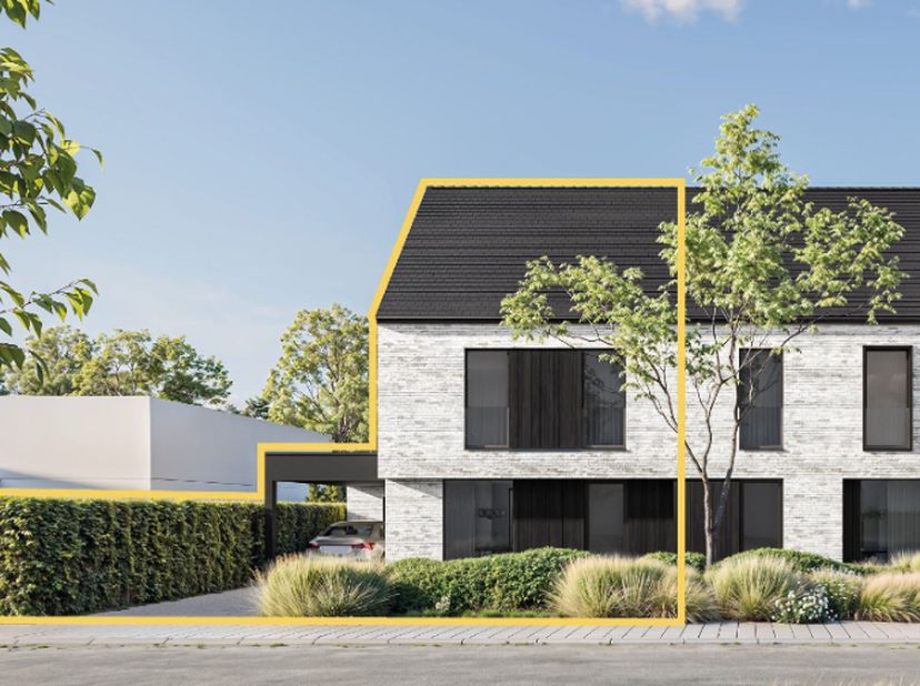 Langs de René de Clerqlaan en de Vlasschaard in Heule (Kortrijk) realiseert Dumobil in het nieuwbouwproject Lijsternest deze moderne halfopen nieuwbou