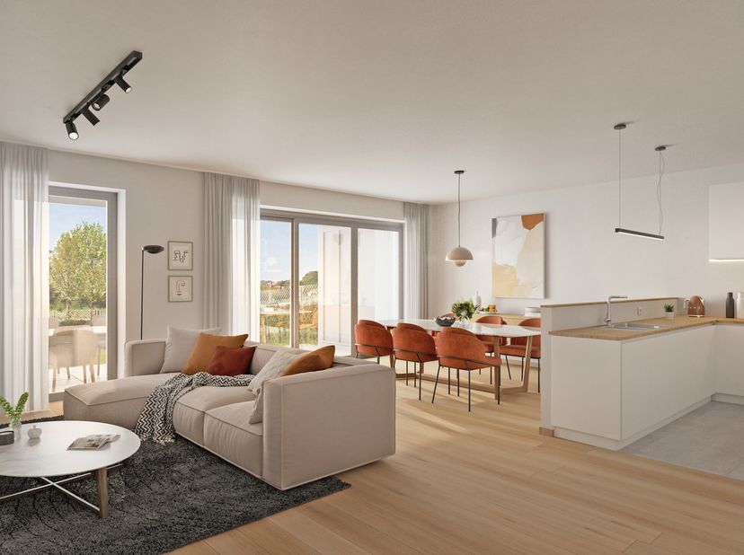 Idéalement situé à Braine-l&#039;Alleud, à la frontière de Waterloo, cet appartement du projet neuf Â Terra Nostra Â s&#039;intègre dans un cadre verdoyant tout