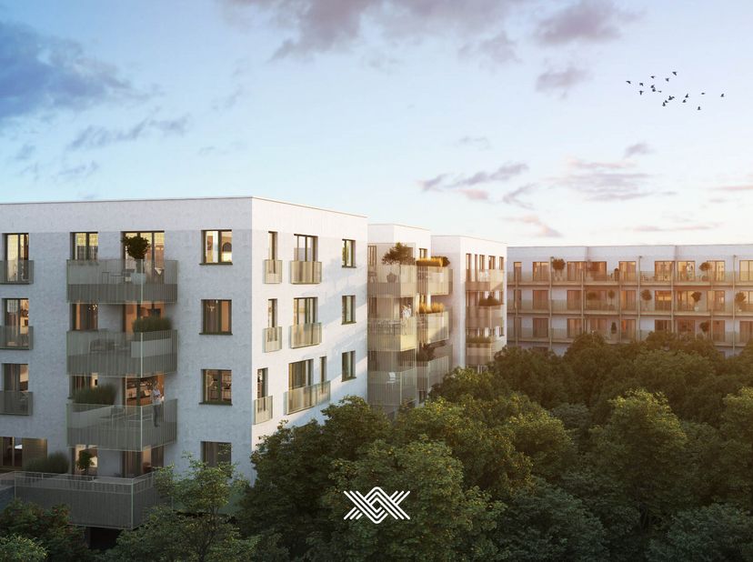 Dit doorzon appartement van 99m² beschikt over een inkomhal met een gastentoilet, een lichtrijke eet- en leefruimte met een open keuken en toegang tot
