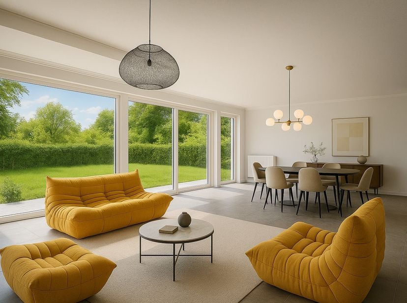 In een brede woonlaan in de wijk Observatorium werd deze duplexwoning van ± 320 m² op het gelijkvloers in 2025 volledig gerenoveerd met oog voor kwali