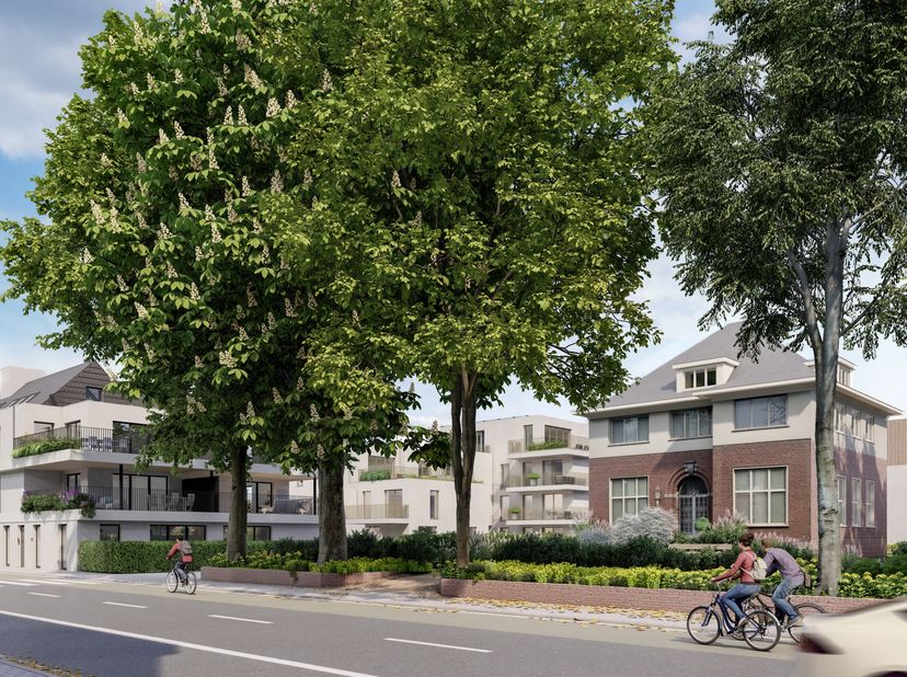 Appartement A 0,1 bevindt zich in de blok tegen de Vrijheid op het gelijkvloers helemaal links. Vooraan is een aparte inkomdeur, inkomhal en twee slaa