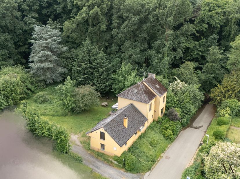 Deze woning is gelegen op een prachtig perceel van ruim 20 are, aan het einde van een doodlopende straat (die overgaat in een bosweg) en aan de rand v