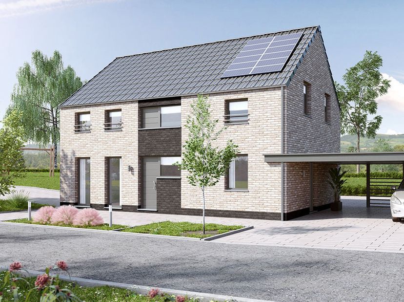 Projet de villa PEB A+ Qzen à consommation d&#039;énergie quasi nulle 100% traditionnelle (triple vitrage, 13 panneaux solaires photovoltaïques, ventilatio