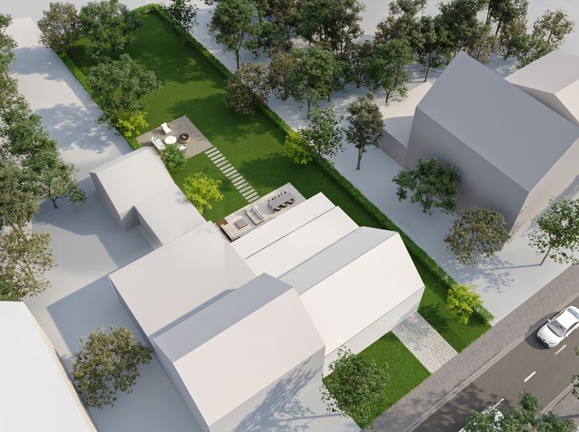 A vendre à Kapellen, terrain à bâtir pour un «grand» bâtiment mitoyen (ou permis environnemental) sur une superficie totale de +/- 941 m². La parcelle