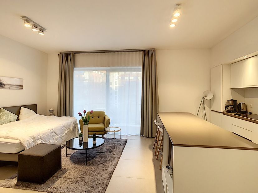 Gemeubileerd studio-appartement Ideaal gelegen in de mooie gemeente Sint-Lambrechts-Woluwe. Dit appartement van 38m² is als volgt samengesteld: gezell