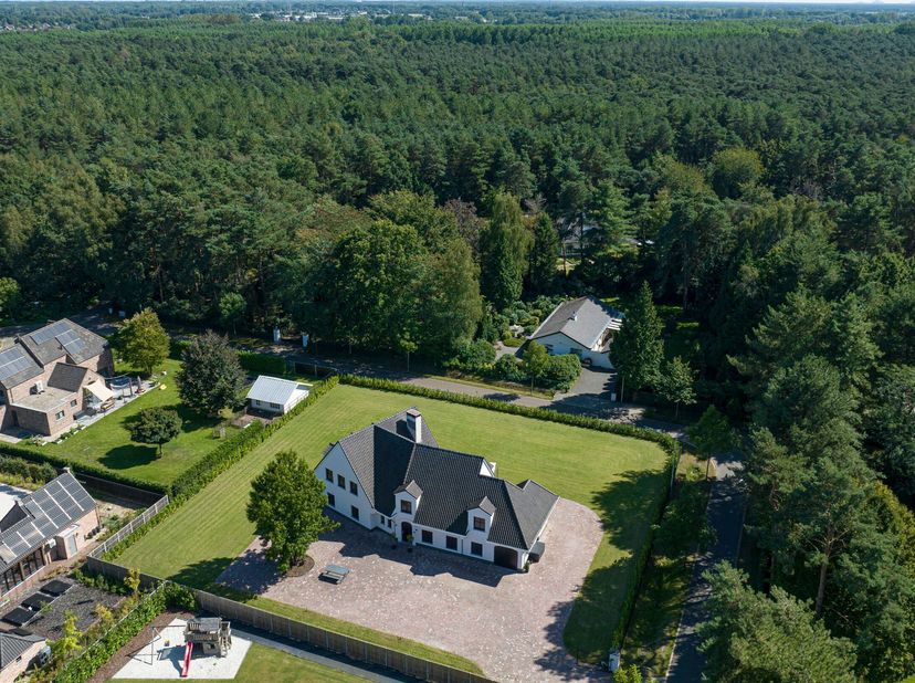 Topklasse villa gelegen in een unieke, bosrijke villawijk te Pelt (Grote Heide) op perceel van ca. 2.300 m². Riante woon- en eetkamer, luxe leefkeuken