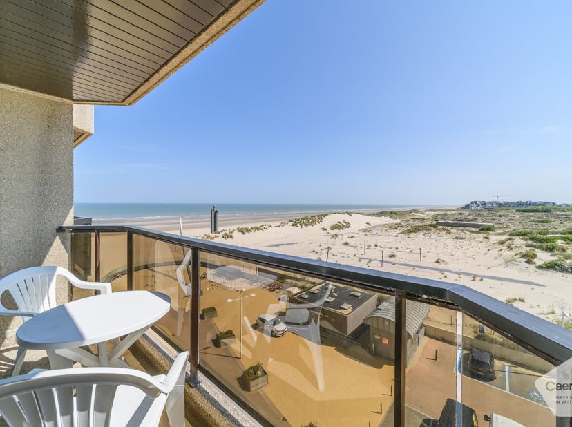 Droomt u van een studio aan zee met uitzicht om van te genieten? Deze lichtrijke studio op de vijfde verdieping met slaaphoek en een fantastisch zee-