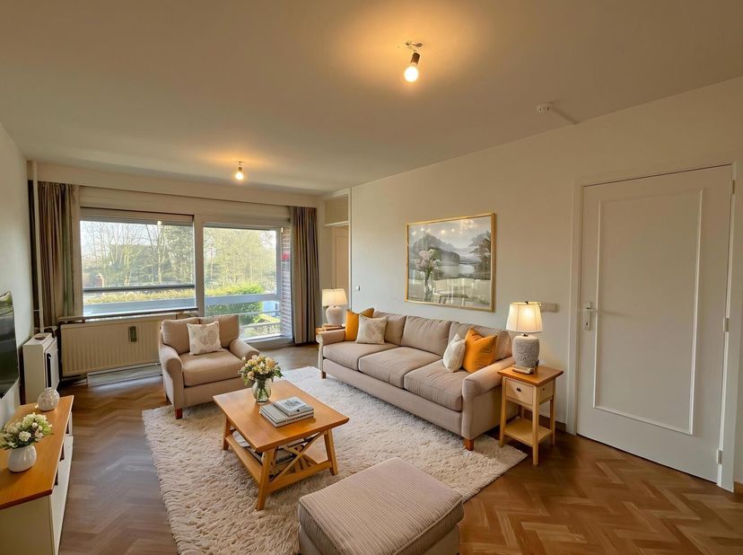 Deze serviceflat bevindt zich op de tweede verdieping van Residentie Berkenhof. De flat heeft vanop het oostgericht terras een open zicht. Indeling: i