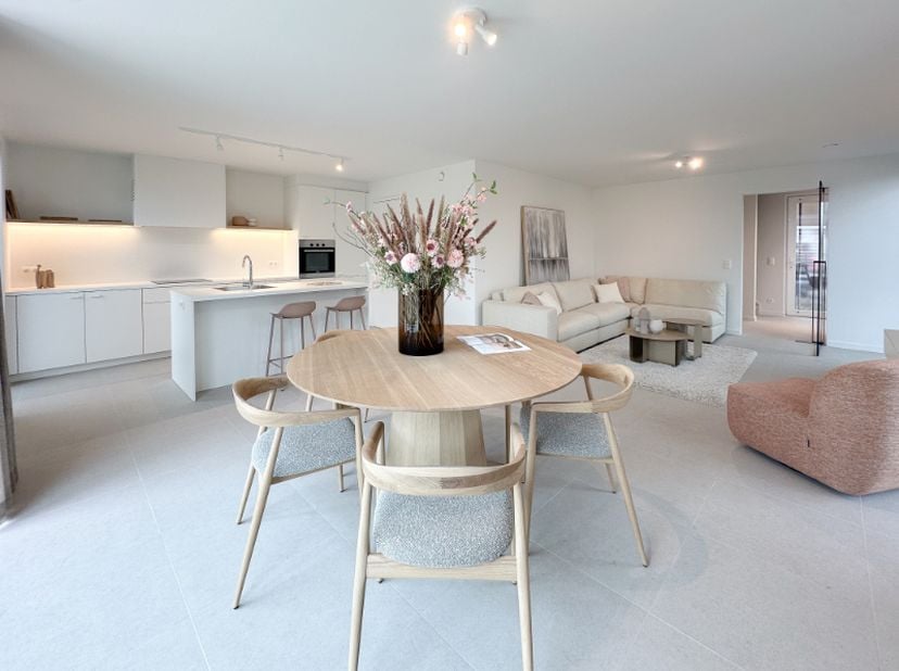 De grondoppervlakte van deze moderne, halfopen woning bedraagt 217 m². Deze woning is energieneutraal door het maximaal gebruik van hernieuwbare energ