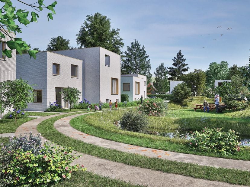Deze ruime, halfopen nieuwbouwwoning bestaat op het gelijkvloers uit een inkomhal, een geïnstalleerde keuken met aansluitend de eetruimte, een ruime b
