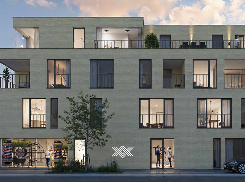 Dit appartement op de tweede verdieping heeft een bewoonbare oppervlakte van 54 m² en een terras van 5 m². Via de ruime inkomhal heeft u toegang tot e