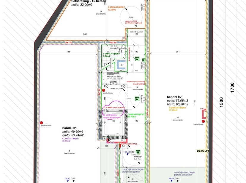 2 energiezuinige handelsruimtes, deze zijn afzonderlijk te huur of als 1 geheel.&lt;br /&gt;
Huisnummer 15 is 54m², huisnummer 13 is 63m².&lt;br /&gt;
Deze handel