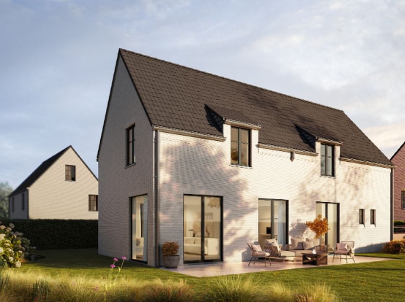 Op het einde van een doodlopende straat bevindt zich een perceel (lot 8) van 603 m² waar Dumobil een villa realiseert in landelijke bouwstijl met tuin