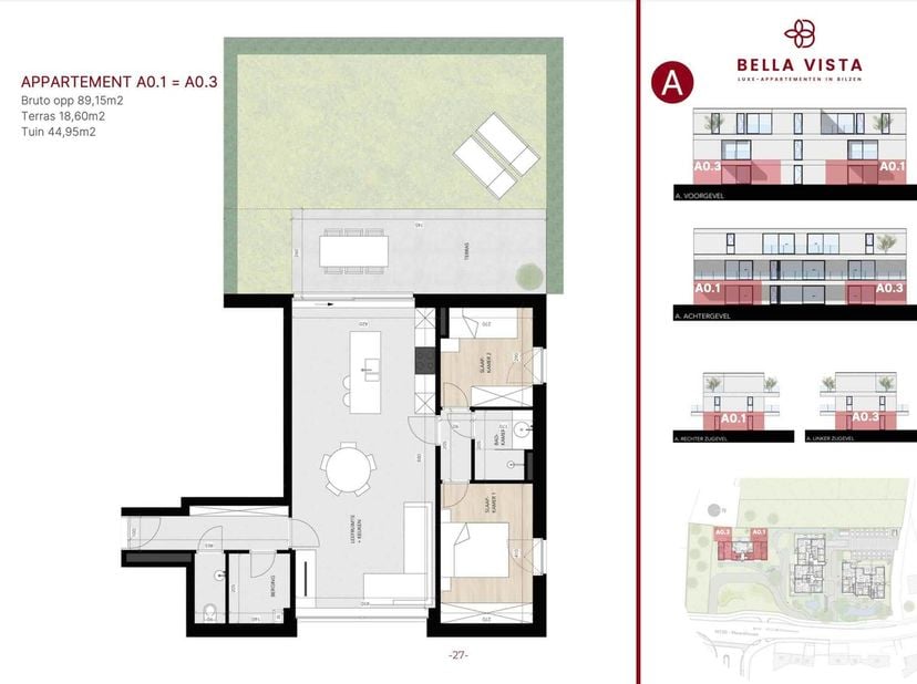 Welkom in Residentie BELLA VISTA te Bilzen (Meershoven). &lt;br /&gt;
&lt;br /&gt;
Hier stellen we U vandaag graag een gelijkvloers 2 slaapkamer appartement voor