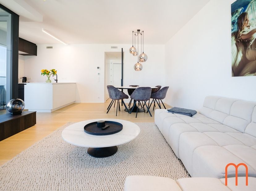 In de hedendaagse nieuwbouwresidentie “Ensor Tower”, gelegen op de bruisende Oosteroever in Oostende, bevindt zich dit prachtig afgewerkte appartement