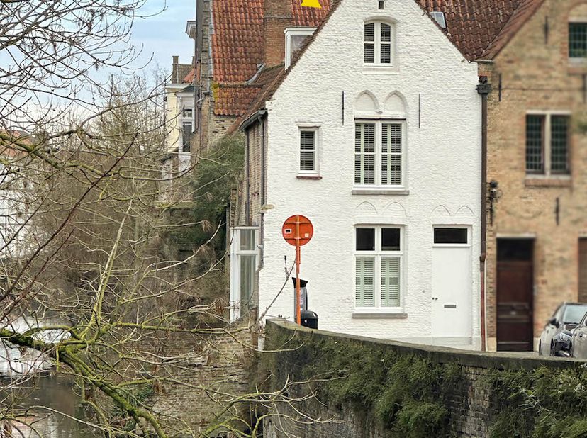 Als je de binnenstad inrijdt langs de Ezelstraat, heb je, ter hoogte van de Sint-Jakobsstraat een prachtig zicht op de rei en dit toch wel heel bijzon